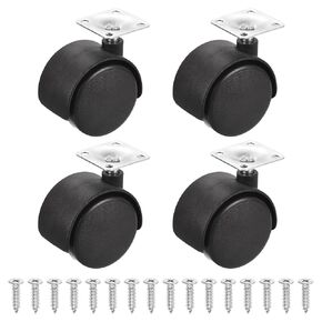 PATIKIL 1.5" Plate Swivel Casters, 4 Pack PP 360 Degree Rotate Wheels Load Capacity 66Lbs with M4 Screws for Furniture Workbench Shelving Cart Replacement, Black (NO Brake)
