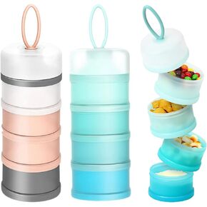 2 PCS 4 Layers Baby Milk Powder Dispenser, Milk Powder Pots, Formula Dispenser Portable Milk Powder Formula Dispenser Container Pot Box Milk Cans Snack Storage Box for Travel (Blue + Sakura Powder)