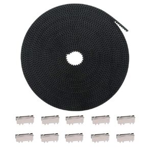 3D Printer Timing Belt, Open 2GT Timing Belt, GT2 Timing Belt Pulley,2mm Pitch 6mm Wide 5Meters/10Meters Length, with 10 Belt Clamps for 3D Printer (10Meters, 6mm Width)