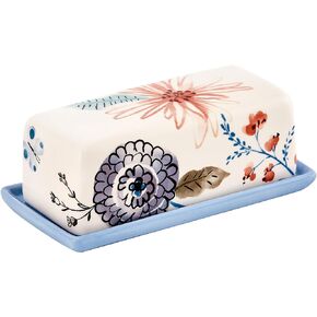Bico Blossom Symphony Ceramic Butter Dish with Lid, Butter Keeper for Counter, Kitchen, Dishwasher Safe
