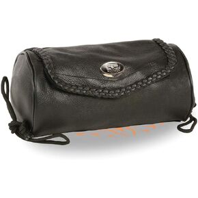 Milwaukee Leather SH495 Black Soft Leather Braided Medium Size Tool Pouch for Motorcycles - One Size