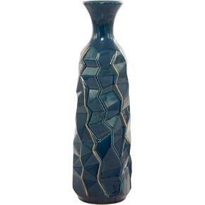 Deco 79 Ceramic Decorative Vase Faceted Centerpiece Vase with Gold Accents, Flower Vase for Home Decoration 5" x 5" x 15", Teal