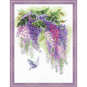RIOLIS 1672 - Wisteria - Counted Cross Stitch Kit - 11¾" x 15¾" Zweigart 14ct. white AIDA 19 Colors