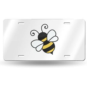 Cartoon Bee Illustration License Plate Front Car Decorative Novelty Auto Plate Car Tag Vanity Gift Metal Aluminum Plate for Women/Man 12x6 inch Wall Decor