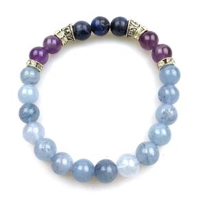 REPAIRING ENERGIES Healing Bracelet with REAL Natural Stones: Blue Chalcedony; Lapis Lazuli; Amethyst Chakra Bracelet - USA HANDMADE