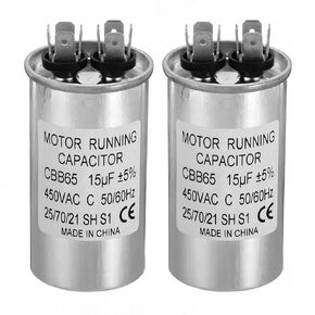 PATIKIL 15uF ±5% 15MDF 450V AC Fan Start Capacitor,2Pcs CBB65 Circular Run Capacitor for AC Motor Run Air Conditioner Cool Heat Pump Condenser Straight
