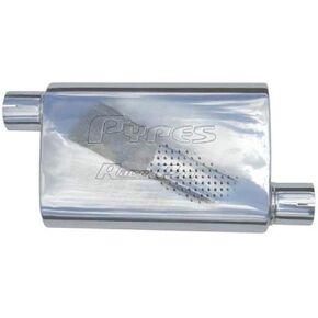 Pypes Exhaust MVR10 Race Pro 14" Long 2-1/2" Offset Inlet 2-1/2" Offset Outlet 409 Stainless Steel Muffler
