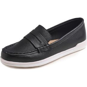 FEVERSOLE Comfort Women's Leather Daily Loafer Driving Flats Flexible Walking Boat Shoes
