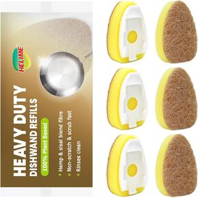 HELIME Natural Dishwand Refills Sponge, Non Scratch Dish Wand Sisal Hemp Replacement Brush Head, Plant Based Heavy Duty Scrubber Dispenser, Dishwashing Cleaning Supplies for Kitchen Sink Dishwash Tool