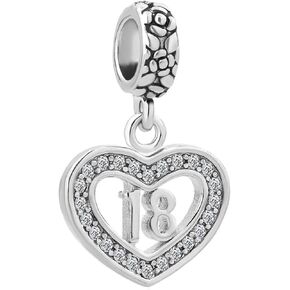 18th 16th Birthday Love Heart Dangle Charm Compatible with Pandora Bracelets Necklaces Pendants Women Daughter Sister Wife Gift Anniversary