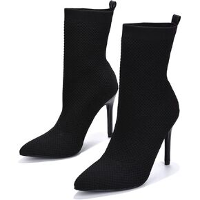 Cape Robbin Sisa Sexy Stiletto High Heels for Women, Woven Knit Sock Ankle Booties
