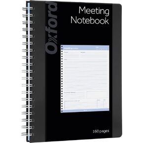 Oxford Meeting Notebook, Undated, Customizable Work Notes, Spiral Bound, Black Cover, Heavyweight 32 lb. White Paper, 7.5" x 10", 160 Pages (63830)
