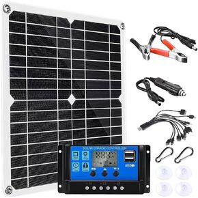 200W Solar Panel Kit 12V Dual 5V USB Outputs Solar Panel Controller Combo,with 100A Solar Charge Controller for Boat Motorcycle Home Outdoor Lights RV Outdoor Camera Generators (Black)