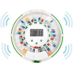 Automatic Pill Dispenser – 28-Day Electronic Medication Planner/Organizer – Dispense Up 6 Times/Day – Easy Read Display - Includes Flashing Light, Sound, Alarm and Safety Lock, 9 Template Rings