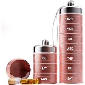Travel Pill Organizer-Weekly Medicine Pill Case， 7 Day Pill Container,1 Time a Day BPA Free Moisture Proof Stackable Travel Pill Box for Vitamin, Fish Oil, Supplement（Black）