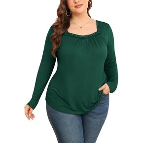TIANZHU Plus Size Tunic Tops for Women - Long&Short Sleeve Womens Tops, Lace Detail, Comfortable Loose Fit, Women's Tops