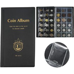 AITIME 180 Pockets Coin Collection Supplies - Coin Collecting Holders Book Album for Collectors, Collector Album Storage Suitable for Coin Diameter Less Than 1.66 Inches (Black)
