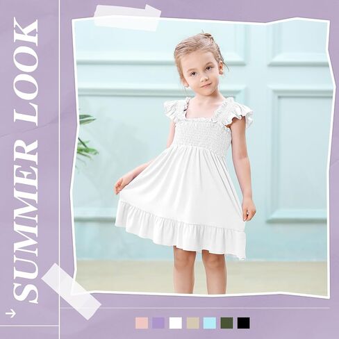 Toddler Girl Summer Dress Sleeveless Smocked Baby Dresses Square Neck Kids Tiered Boho Sundress Beach Casual Birthday in Saudi Arabia