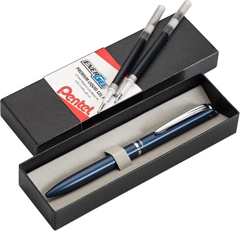 قلم Pentel Energel Style مع عبوتين - قلم تنفيذي متوسط ​​الخط 0.7 مم - قلم Pentel جل رولربال قابل لإعادة الملء - قلم فاخر مع صندوق هدايا مبطن بالمخمل - برميل أسود in Kuwait