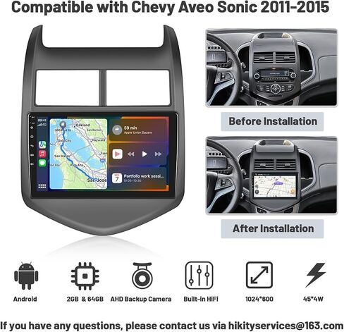 for Chevy Aveo Sonic 2011-2015 Android Car Stereo 9 Inch with Wireless Carplay Android Auto, 2G+64G Touchscreen GPS Navigation Unit with WiFi HiFi BT RDS Backup Camera in Saudi Arabia
