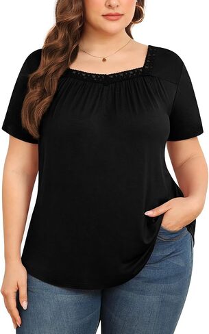 TIANZHU Plus Size Tunic Tops for Women - Long&Short Sleeve Womens Tops, Lace Detail, Comfortable Loose Fit, Women's Tops in Saudi Arabia
