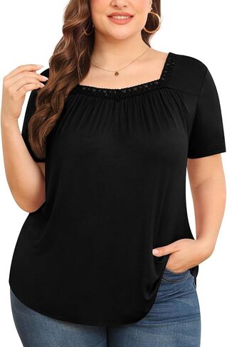 TIANZHU Plus Size Tunic Tops for Women - Long&Short Sleeve Womens Tops, Lace Detail, Comfortable Loose Fit, Women's Tops in Saudi Arabia