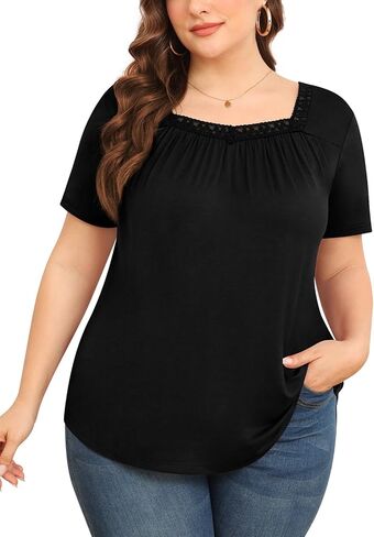 TIANZHU Plus Size Tunic Tops for Women - Long&Short Sleeve Womens Tops, Lace Detail, Comfortable Loose Fit, Women's Tops in Saudi Arabia