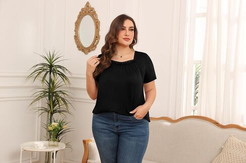 TIANZHU Plus Size Tunic Tops for Women - Long&Short Sleeve Womens Tops, Lace Detail, Comfortable Loose Fit, Women's Tops in Saudi Arabia