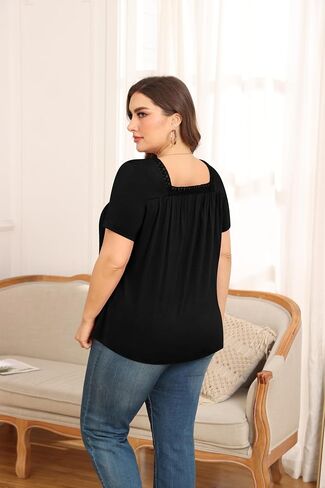 TIANZHU Plus Size Tunic Tops for Women - Long&Short Sleeve Womens Tops, Lace Detail, Comfortable Loose Fit, Women's Tops in Saudi Arabia