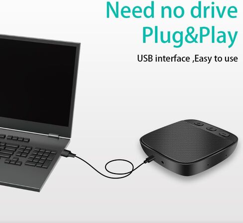 Conference Microphone Omnidirectional USB Speakerphone, 4 AI Mics 360° Voice Pickup, Noise Reduction, Compatible with Leading Software in Saudi Arabia