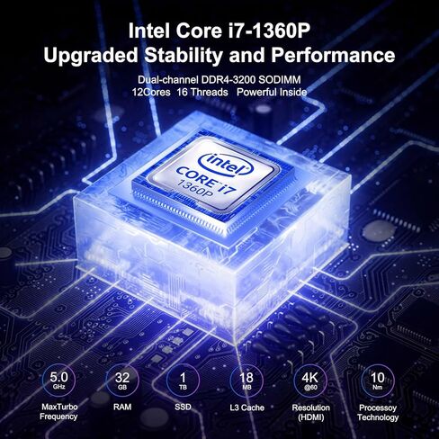NUC13ANHi7 NUC13 Pro 16GBRAM 512GB SSD Mini PC,for intel nuci7-1360P 12 Core,16 thread Mini Computer,Win 11 Pro Mini Computers, Up to 5 GHz Turbo,NVMe SSD DDR4,WiFi 6E,BT 5.3,8K Support,USB 3.2,Gaming in Kuwait