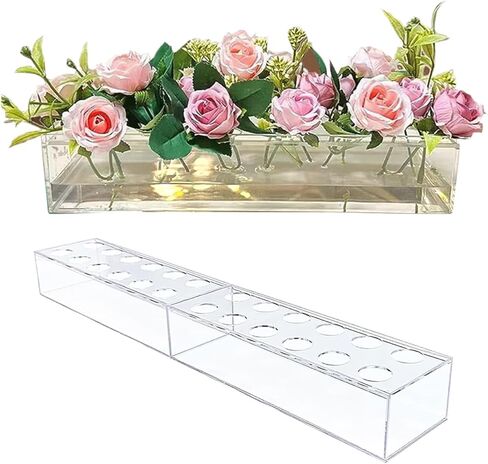 2 Pieces Clear Acrylic Flower vase with a Rectangular Centerpiece, totaling 24 inches (12 inches Each) Modern vases are Ideal for Home and Wedding Decorations-Perfect for Long Table Flowers in Saudi Arabia