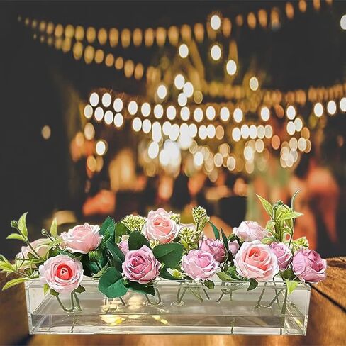 2 Pieces Clear Acrylic Flower vase with a Rectangular Centerpiece, totaling 24 inches (12 inches Each) Modern vases are Ideal for Home and Wedding Decorations-Perfect for Long Table Flowers in Saudi Arabia