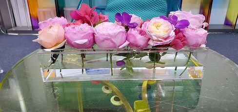 2 Pieces Clear Acrylic Flower vase with a Rectangular Centerpiece, totaling 24 inches (12 inches Each) Modern vases are Ideal for Home and Wedding Decorations-Perfect for Long Table Flowers in Saudi Arabia