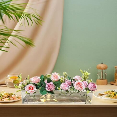 2 Pieces Clear Acrylic Flower vase with a Rectangular Centerpiece, totaling 24 inches (12 inches Each) Modern vases are Ideal for Home and Wedding Decorations-Perfect for Long Table Flowers in Saudi Arabia