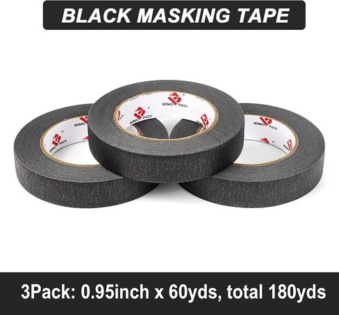BOMEI Pack Black Painters Tape 0.94 Inches x 60 Yards, Black Masking Tape for Painting, Crafts and DIY - Professional Grade Paint Tape, No Residue and Easy Removal, 6 Pack in Saudi Arabia