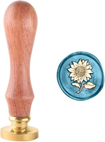 Wax Seal Stamp, Afobby Flower Sealing Wax Stamp with Removable Brass Head and Rosewood Handle, Retro Sunflower Wax Seal Stamp for Wedding Envelopes Invitations in Saudi Arabia