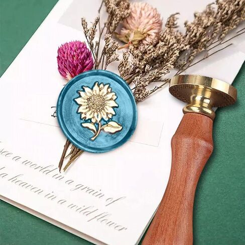 Wax Seal Stamp, Afobby Flower Sealing Wax Stamp with Removable Brass Head and Rosewood Handle, Retro Sunflower Wax Seal Stamp for Wedding Envelopes Invitations in Saudi Arabia