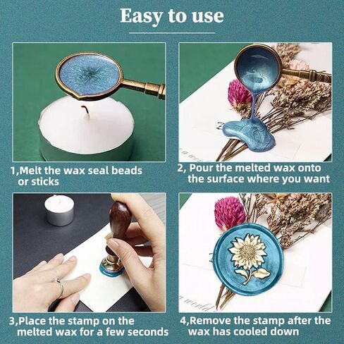 Wax Seal Stamp, Afobby Flower Sealing Wax Stamp with Removable Brass Head and Rosewood Handle, Retro Sunflower Wax Seal Stamp for Wedding Envelopes Invitations in Saudi Arabia