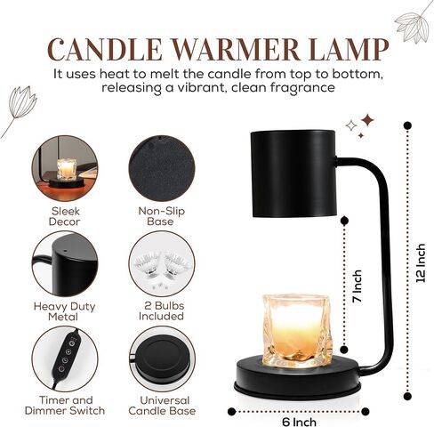 Candle Warmer Lamp Decorative Candle Burner Lamp for Scented Candles Auto Shut Off Timer & Dimmer Function, Non-Slip Base, Heavy Duty Metal Frame Fits All Wax Candle Sizes 2 Replacement Bulbs Included in Saudi Arabia