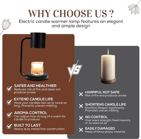 Candle Warmer Lamp Decorative Candle Burner Lamp for Scented Candles Auto Shut Off Timer & Dimmer Function, Non-Slip Base, Heavy Duty Metal Frame Fits All Wax Candle Sizes 2 Replacement Bulbs Included in Saudi Arabia