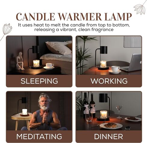 Candle Warmer Lamp Decorative Candle Burner Lamp for Scented Candles Auto Shut Off Timer & Dimmer Function, Non-Slip Base, Heavy Duty Metal Frame Fits All Wax Candle Sizes 2 Replacement Bulbs Included in Saudi Arabia