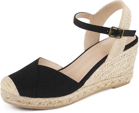 Qonetic Women's Espadrille Wedge Sandals Closed Toe Platform Summer Shoes | Dress Shoes,Casual Fashion,Vacation Outfits,Beach Trips,Travel,Shopping,Comfort,Adjustable Buckle,Wedge Heel in Kuwait