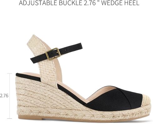 Qonetic Women's Espadrille Wedge Sandals Closed Toe Platform Summer Shoes | Dress Shoes,Casual Fashion,Vacation Outfits,Beach Trips,Travel,Shopping,Comfort,Adjustable Buckle,Wedge Heel in Kuwait