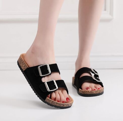Womens Sandals Cork Footbed Slide Comfortable Summer Beach Shoes Suede Leather with Arch Support Slippers Adjustable Buckle Rubber Sole in Saudi Arabia