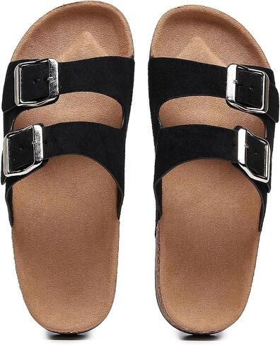 Womens Sandals Cork Footbed Slide Comfortable Summer Beach Shoes Suede Leather with Arch Support Slippers Adjustable Buckle Rubber Sole in Saudi Arabia