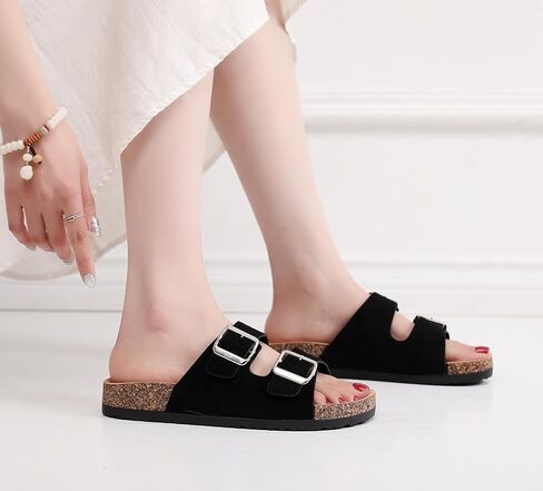 Womens Sandals Cork Footbed Slide Comfortable Summer Beach Shoes Suede Leather with Arch Support Slippers Adjustable Buckle Rubber Sole in Saudi Arabia