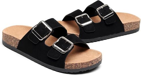 Womens Sandals Cork Footbed Slide Comfortable Summer Beach Shoes Suede Leather with Arch Support Slippers Adjustable Buckle Rubber Sole in Saudi Arabia