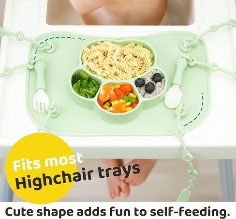 Silicone Suction Plate for Baby, Divided Toddler Food Plate with Spoon and Fork and Toy Safety Strap, Babies & Toddlers Utensils for Self Feeding, Baby Feeding Set, Toddlers Eating Supplies in Saudi Arabia