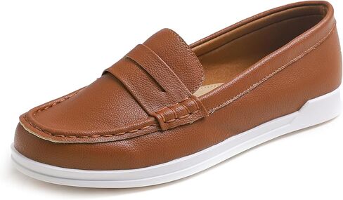 FEVERSOLE Comfort Women's Leather Daily Loafer Driving Flats Flexible Walking Boat Shoes in Kuwait